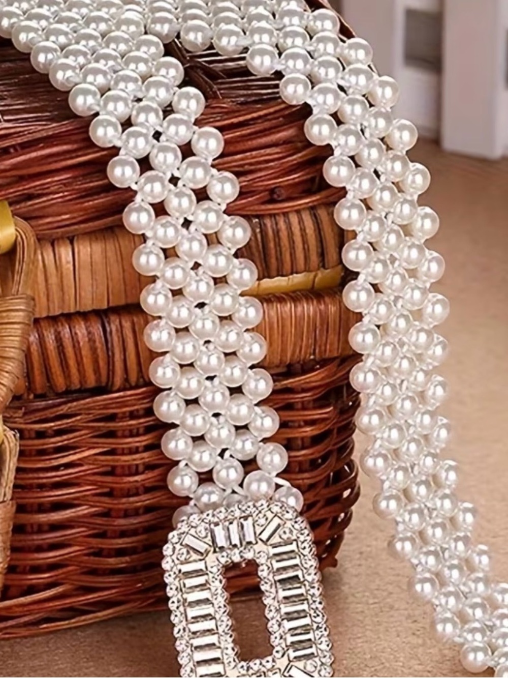 Elegant White Pearl Multi-Strand Belt with Rhinestone Buckle